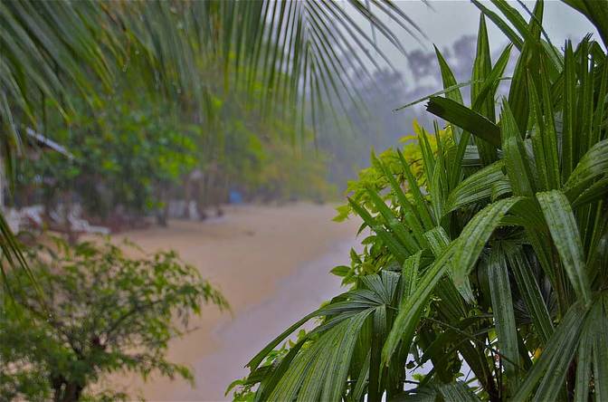 Ein typischer tropischer Schauer auf Koh Samui - meist regnet es dabei aber nur wenige Stunden