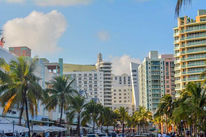 Palmen und Wolkenkratzer bei ganz viel Sonnenschein - Miami im April
